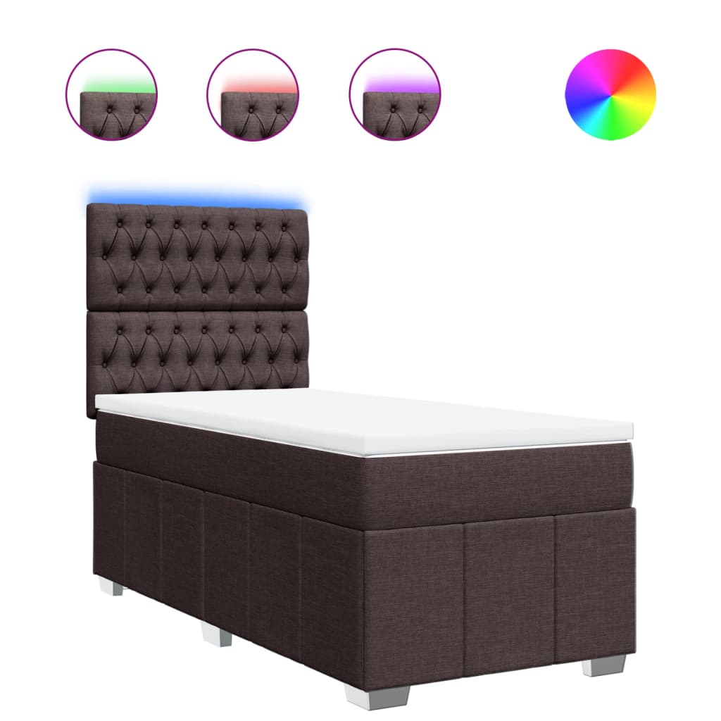 vidaXL Cama box spring con colchón tela marrón oscuro 90x200 cm