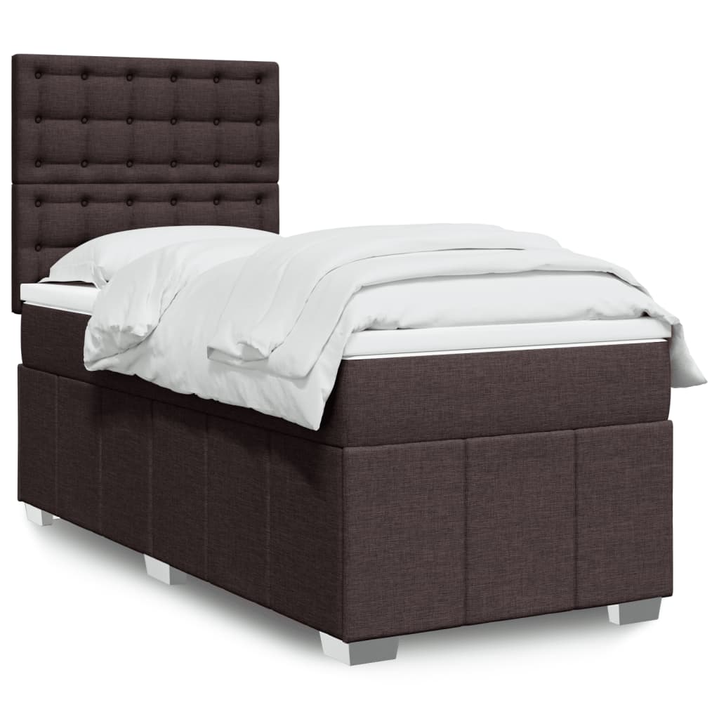 vidaXL Cama box spring con colchón tela marrón oscuro 90x200 cm