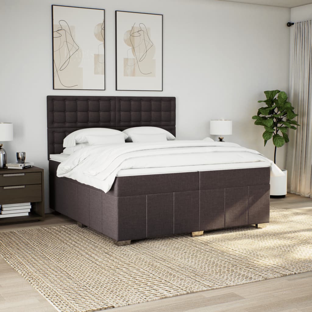 vidaXL Cama box spring con colchón tela marrón oscuro 200x200 cm