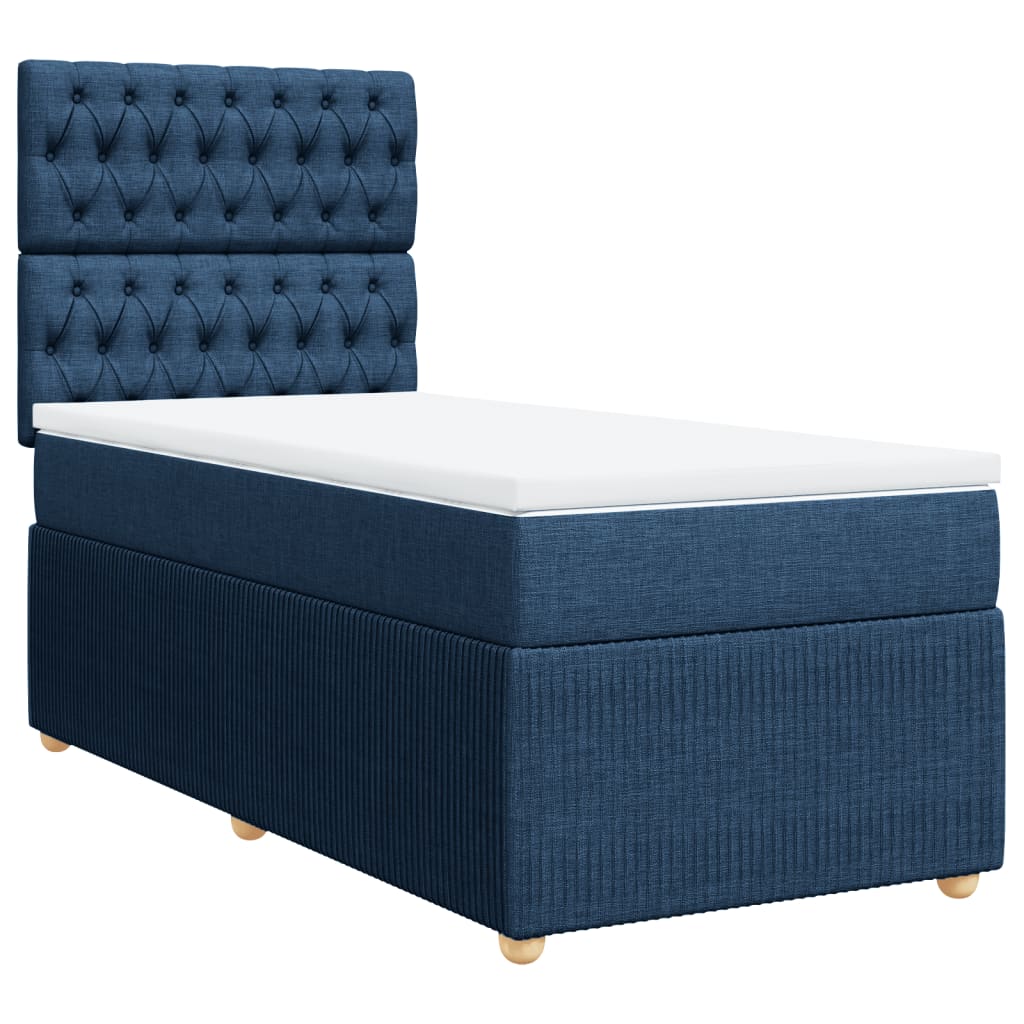 vidaXL Cama box spring con colchón tela azul 90x190 cm