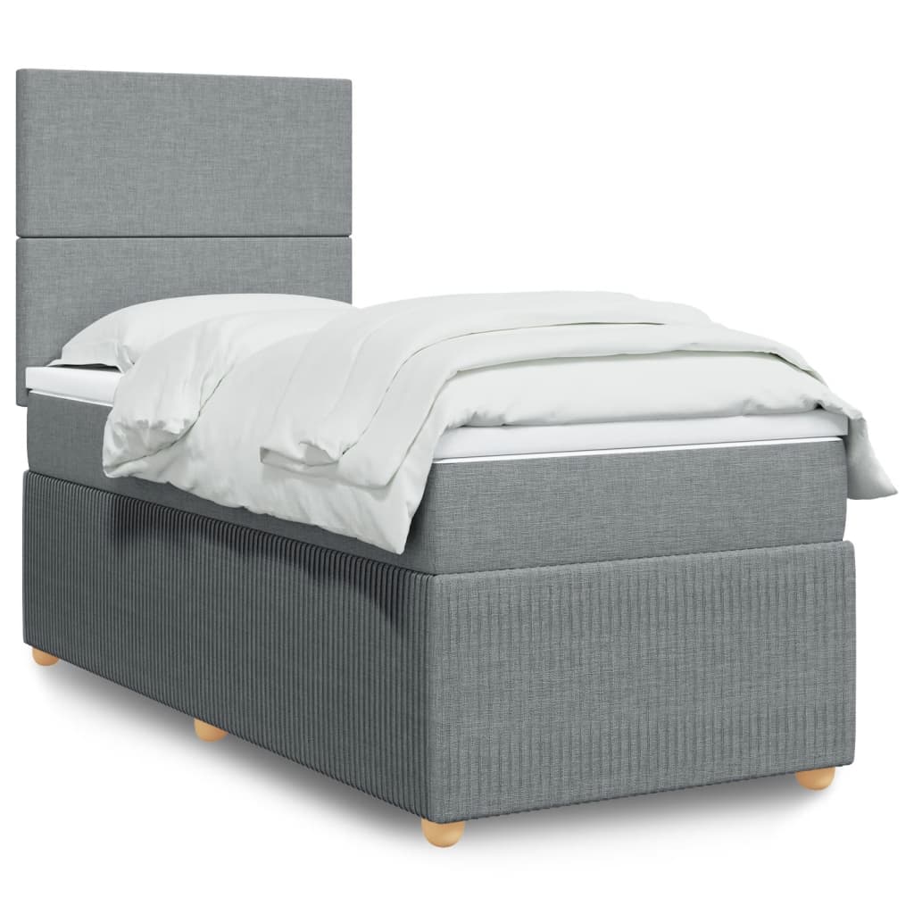 vidaXL Cama box spring con colchón tela gris claro 90x200 cm