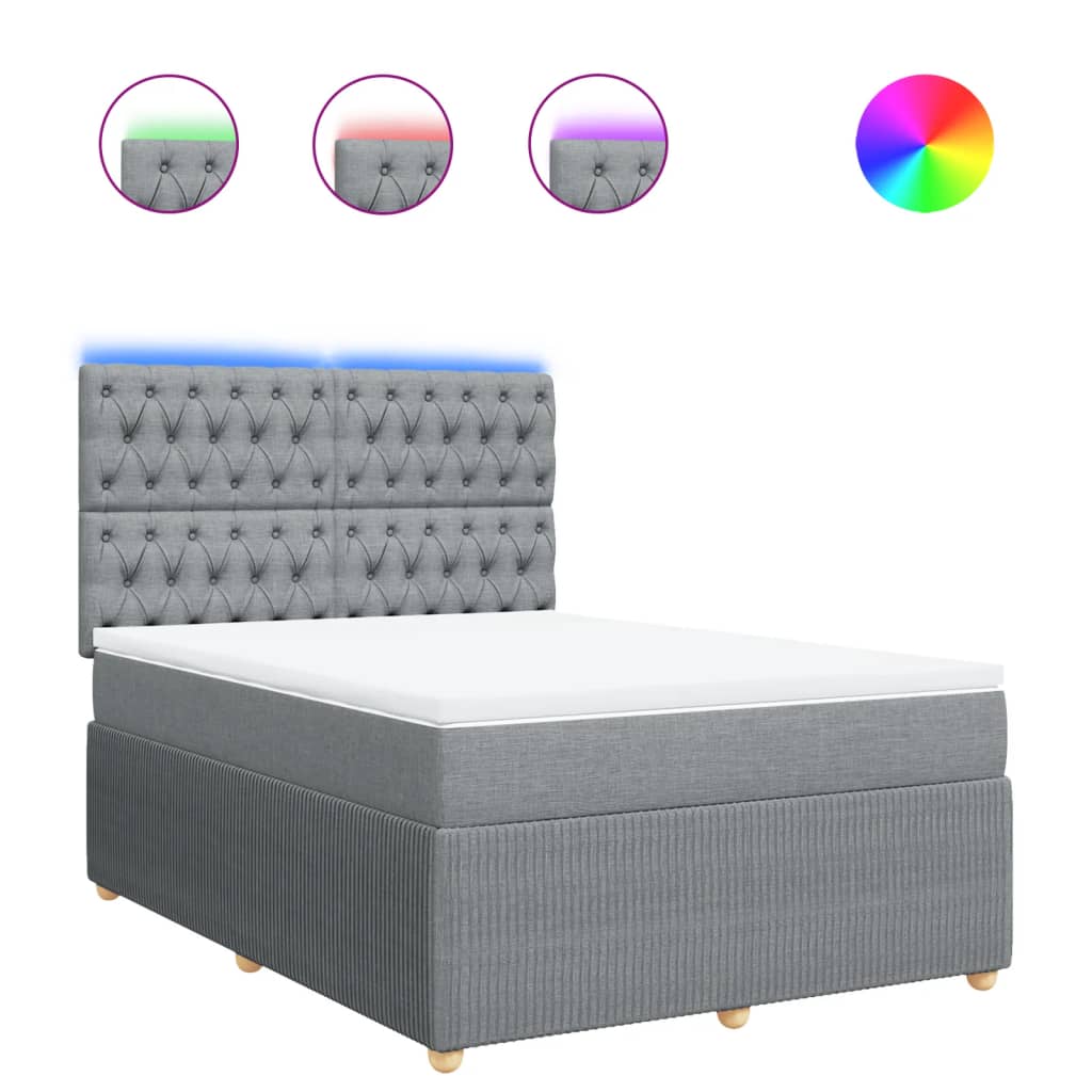 vidaXL Cama box spring con colchón tela gris claro 140x190 cm