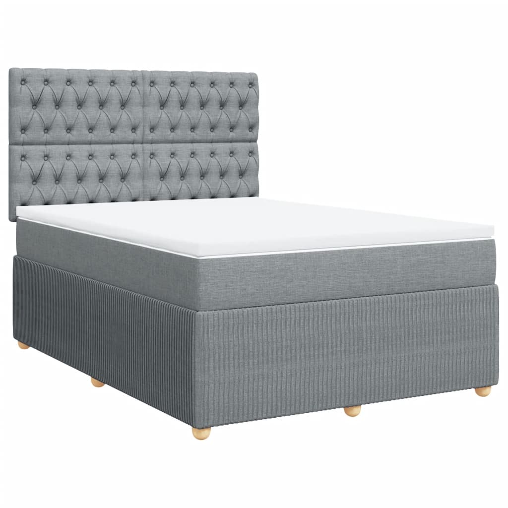 vidaXL Cama box spring con colchón tela gris claro 140x190 cm