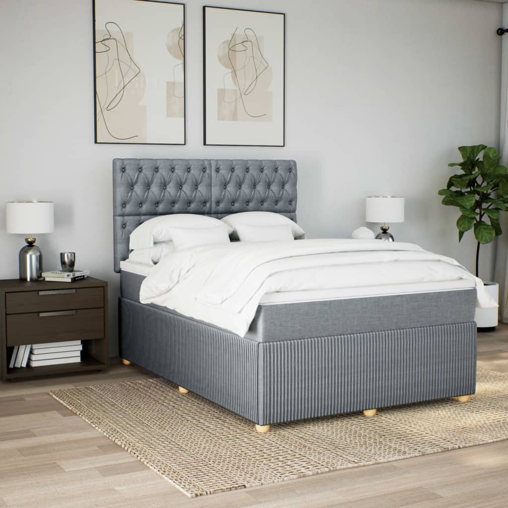 vidaXL Cama box spring con colchón tela gris claro 140x190 cm