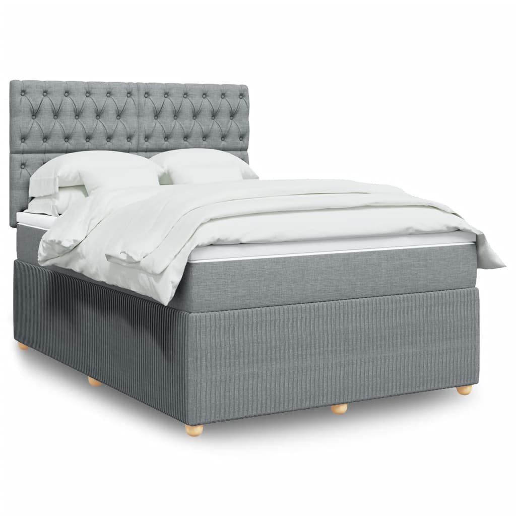 vidaXL Cama box spring con colchón tela gris claro 140x190 cm