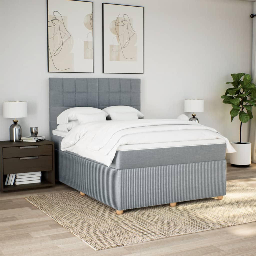 vidaXL Cama box spring con colchón tela gris claro 140x200 cm