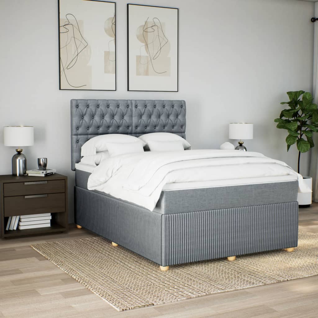 vidaXL Cama box spring con colchón tela gris claro 160x200 cm