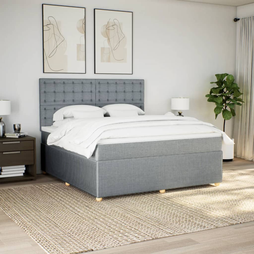 vidaXL Cama box spring con colchón tela gris claro 180x200 cm