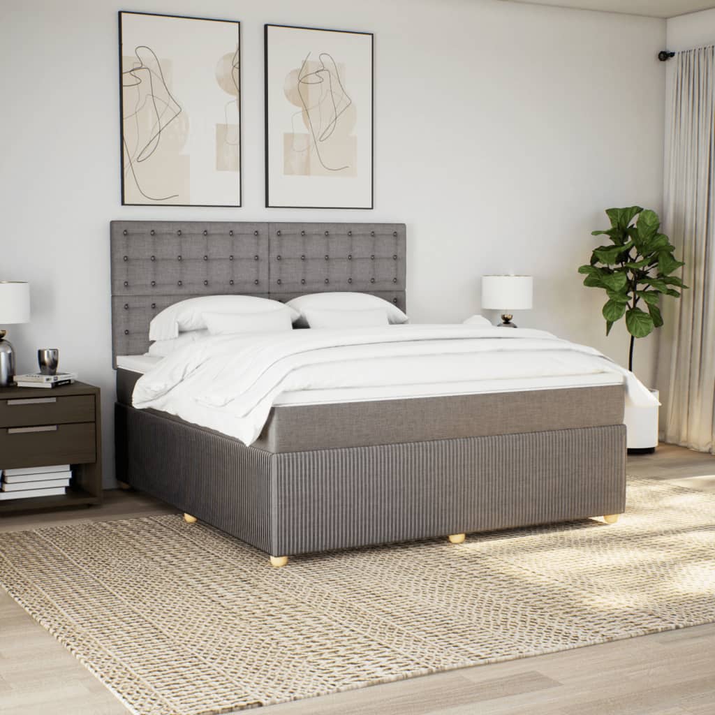 vidaXL Cama box spring con colchón tela gris taupe 180x200 cm