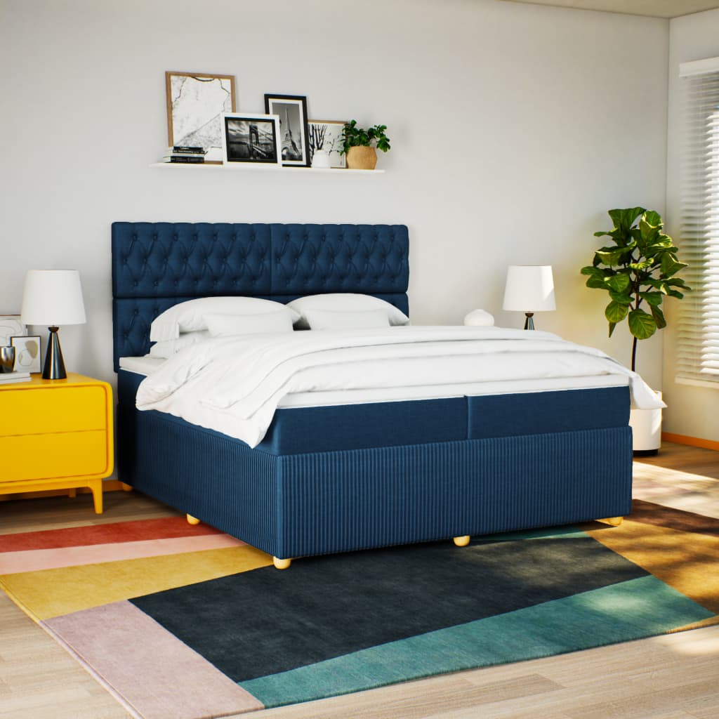 vidaXL Cama box spring con colchón tela azul 200x200 cm