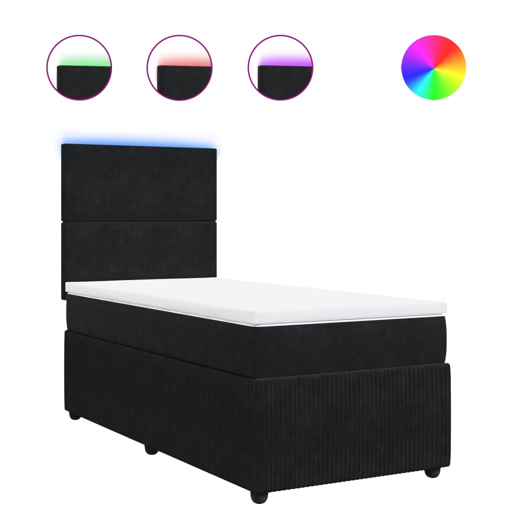 vidaXL Cama box spring con colchón terciopelo negro 80x200 cm