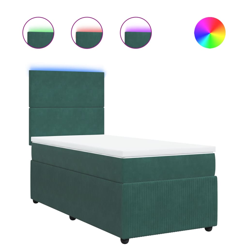 vidaXL Cama box spring con colchón terciopelo verde oscuro 80x200 cm