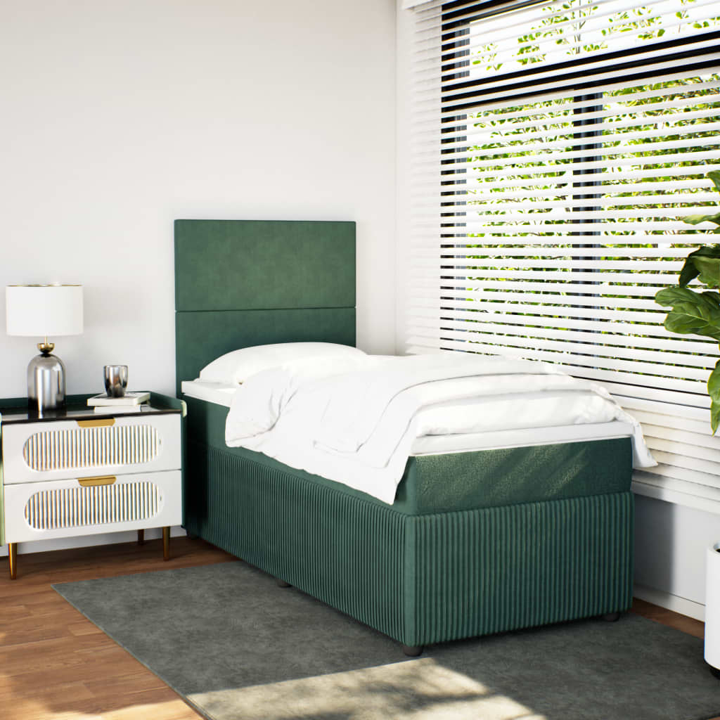 vidaXL Cama box spring con colchón terciopelo verde oscuro 80x200 cm