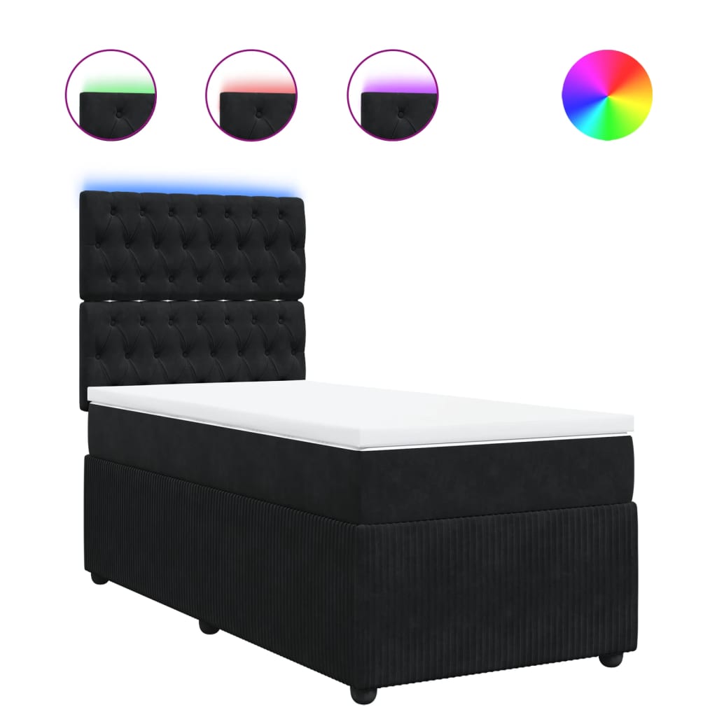 vidaXL Cama box spring con colchón terciopelo negro 80x200 cm