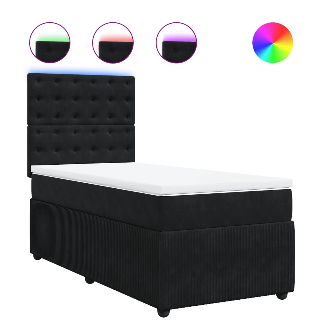 vidaXL Cama box spring con colchón terciopelo negro 80x200 cm