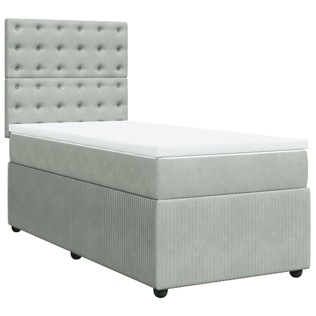 vidaXL Cama box spring con colchón terciopelo gris claro 90x190 cm