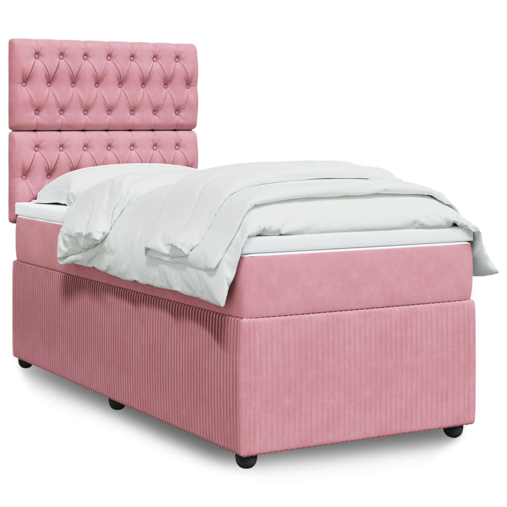 vidaXL Cama box spring con colchón terciopelo rosa 100x200 cm