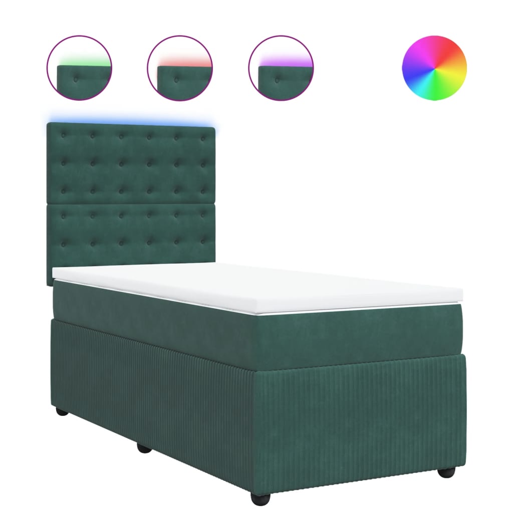 vidaXL Cama box spring con colchón terciopelo verde oscuro 100x200 cm