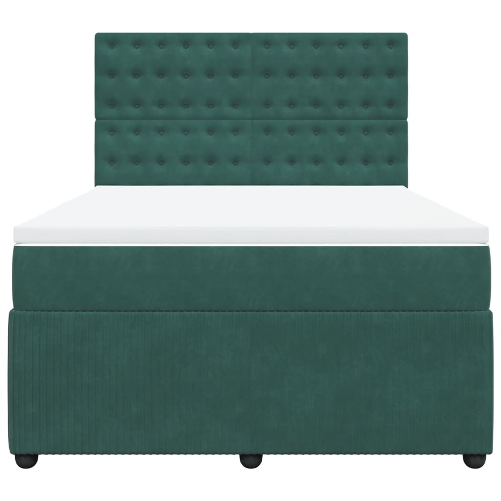 vidaXL Cama box spring con colchón terciopelo verde oscuro 140x190 cm