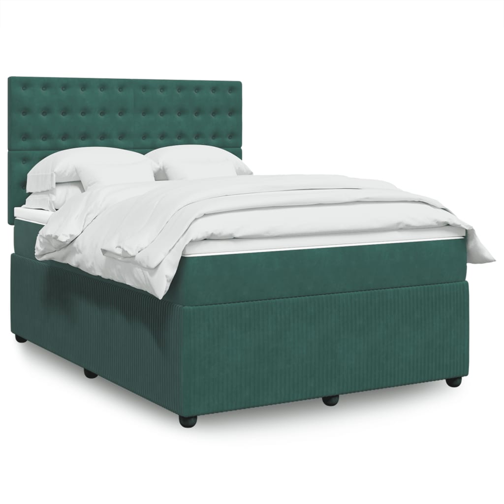 vidaXL Cama box spring con colchón terciopelo verde oscuro 140x190 cm