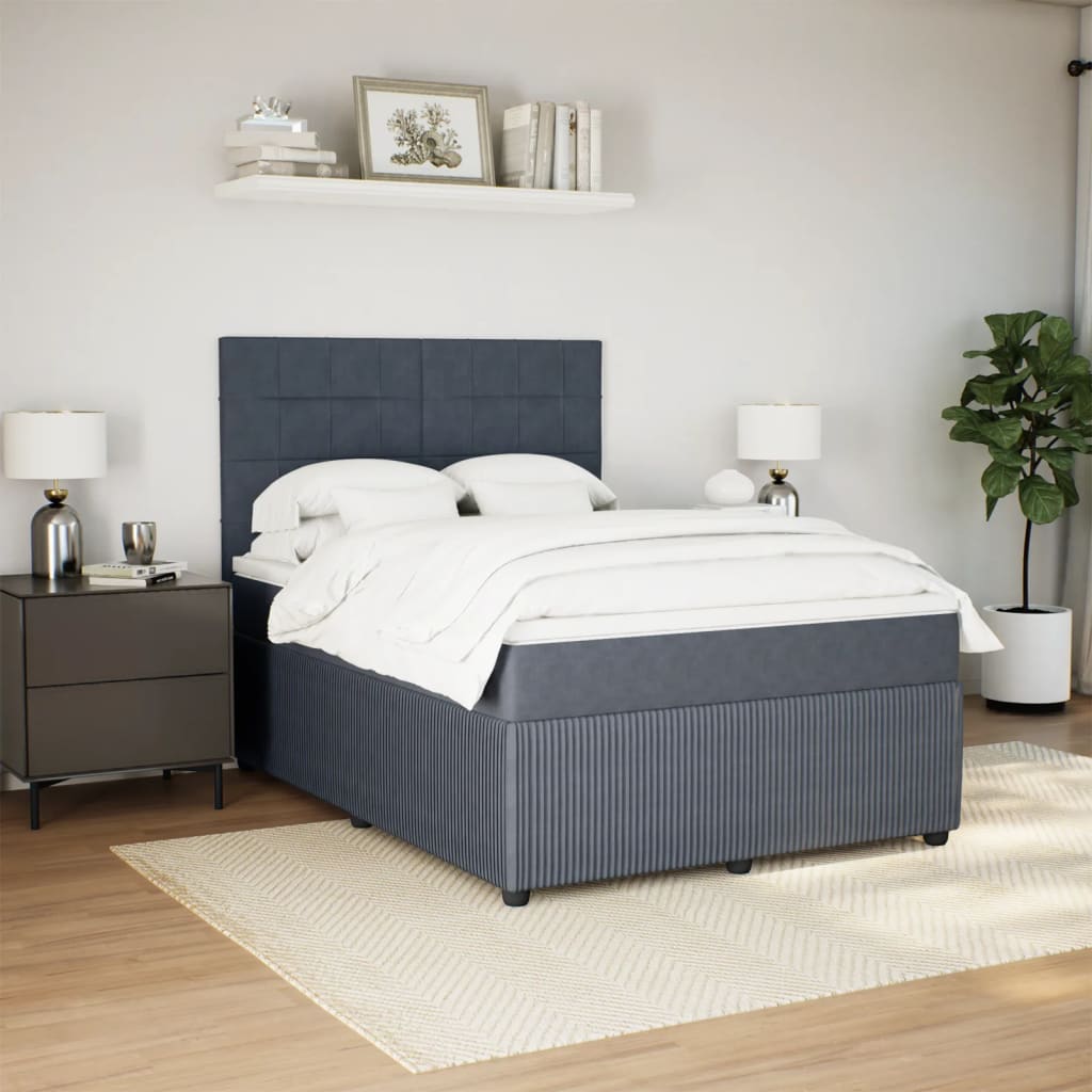 vidaXL Cama box spring con colchón terciopelo gris oscuro 160x200 cm