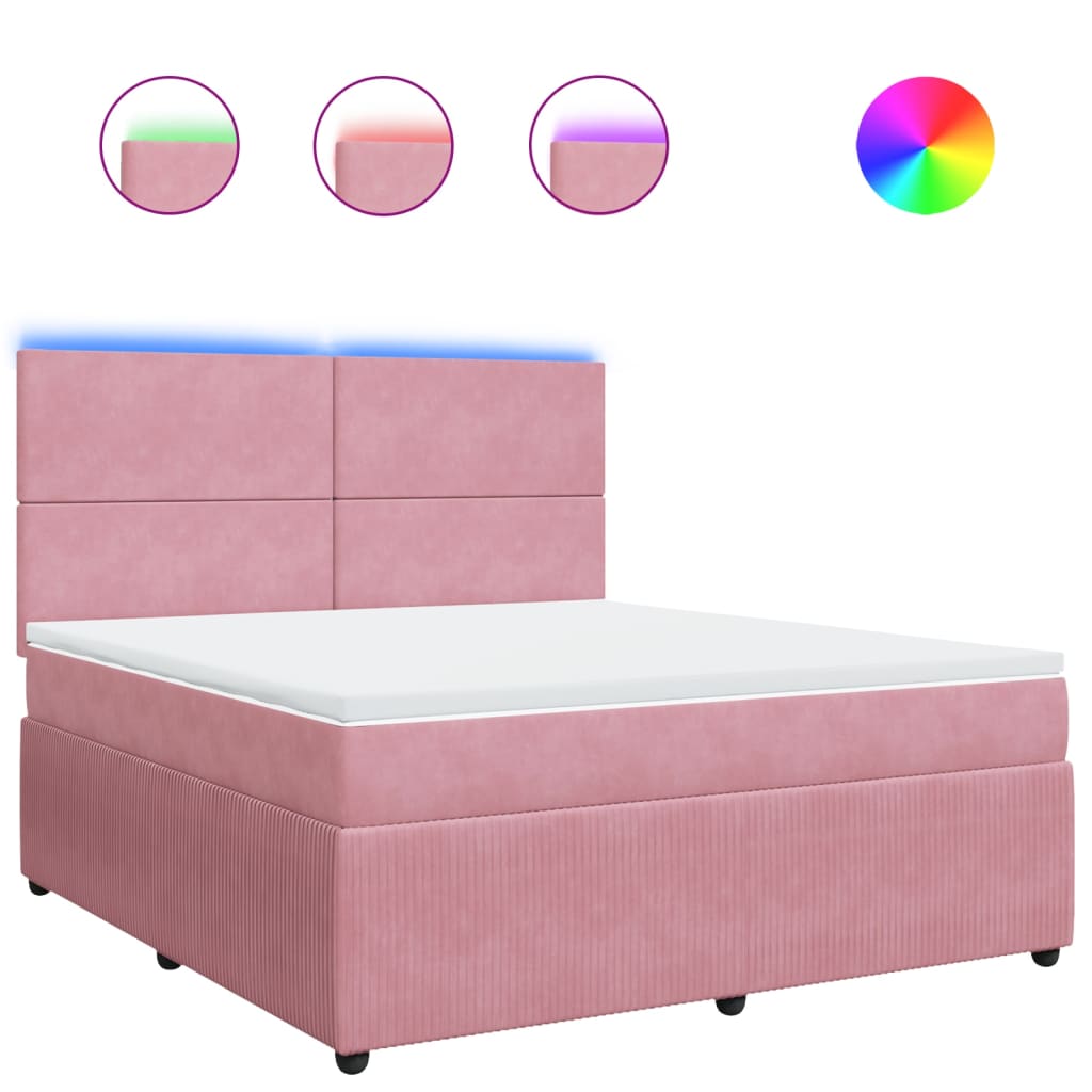 vidaXL Cama box spring con colchón terciopelo rosa 180x200 cm