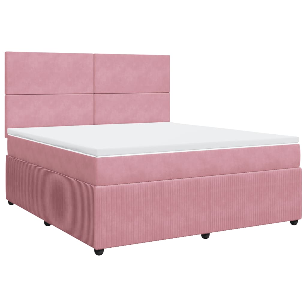 vidaXL Cama box spring con colchón terciopelo rosa 180x200 cm