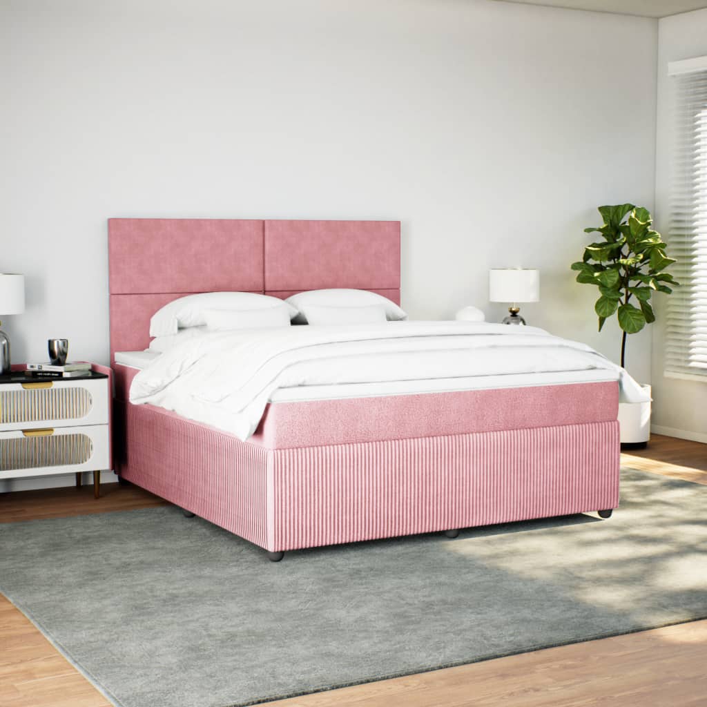 vidaXL Cama box spring con colchón terciopelo rosa 180x200 cm