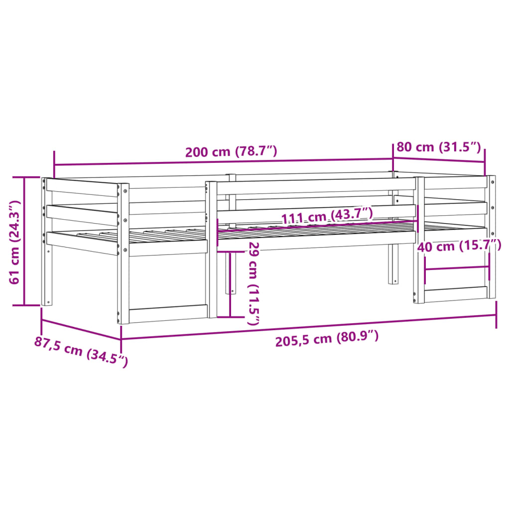 vidaXL Estructura de cama para niños madera maciza de pino 80x200 cm