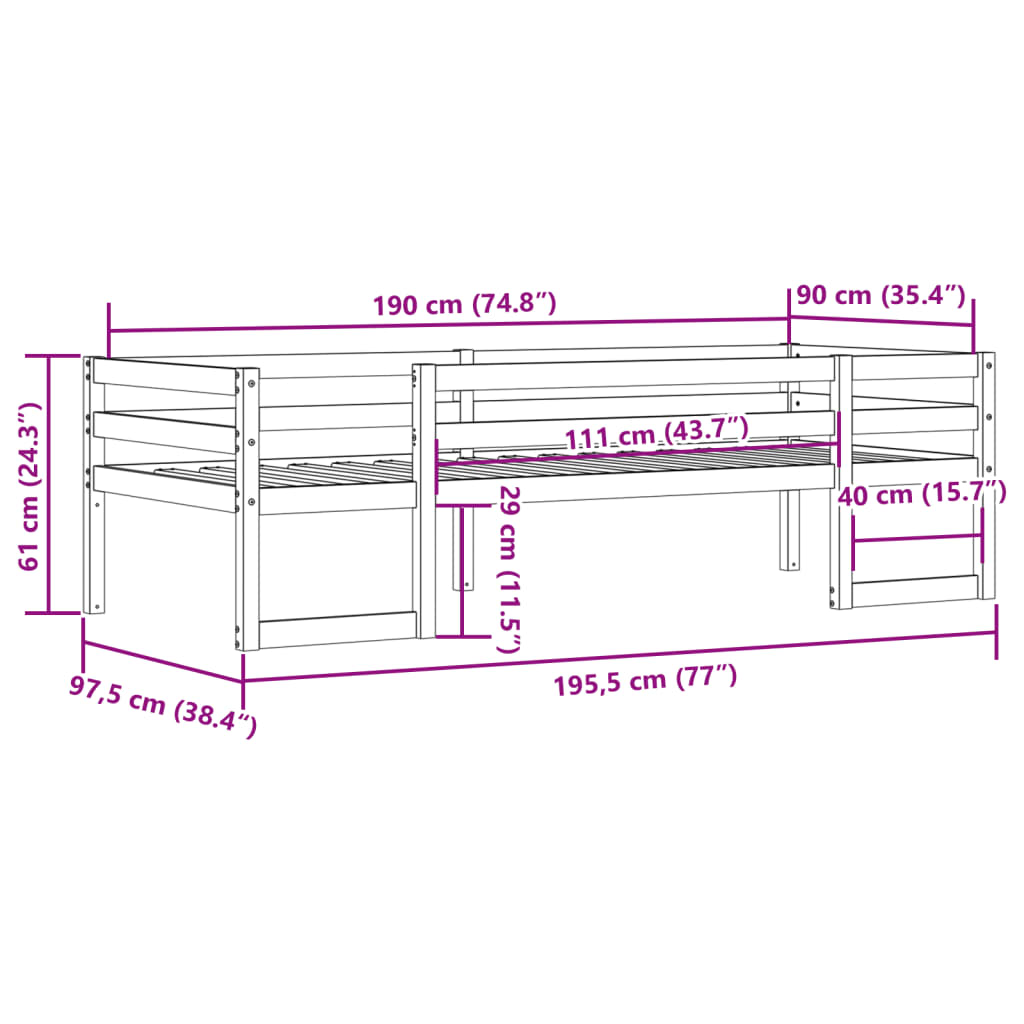 vidaXL Estructura de cama infantil madera maciza de pino 90x190 cm