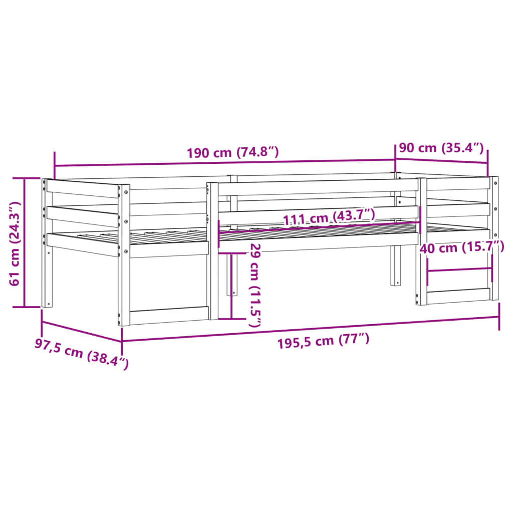 vidaXL Estructura de cama para niños madera de pino blanco 90x190 cm