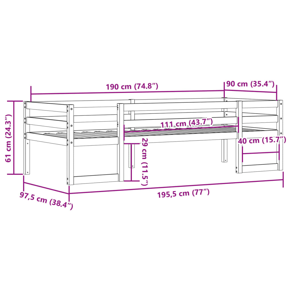 vidaXL Estructura de cama para niños madera de pino marrón 90x190 cm