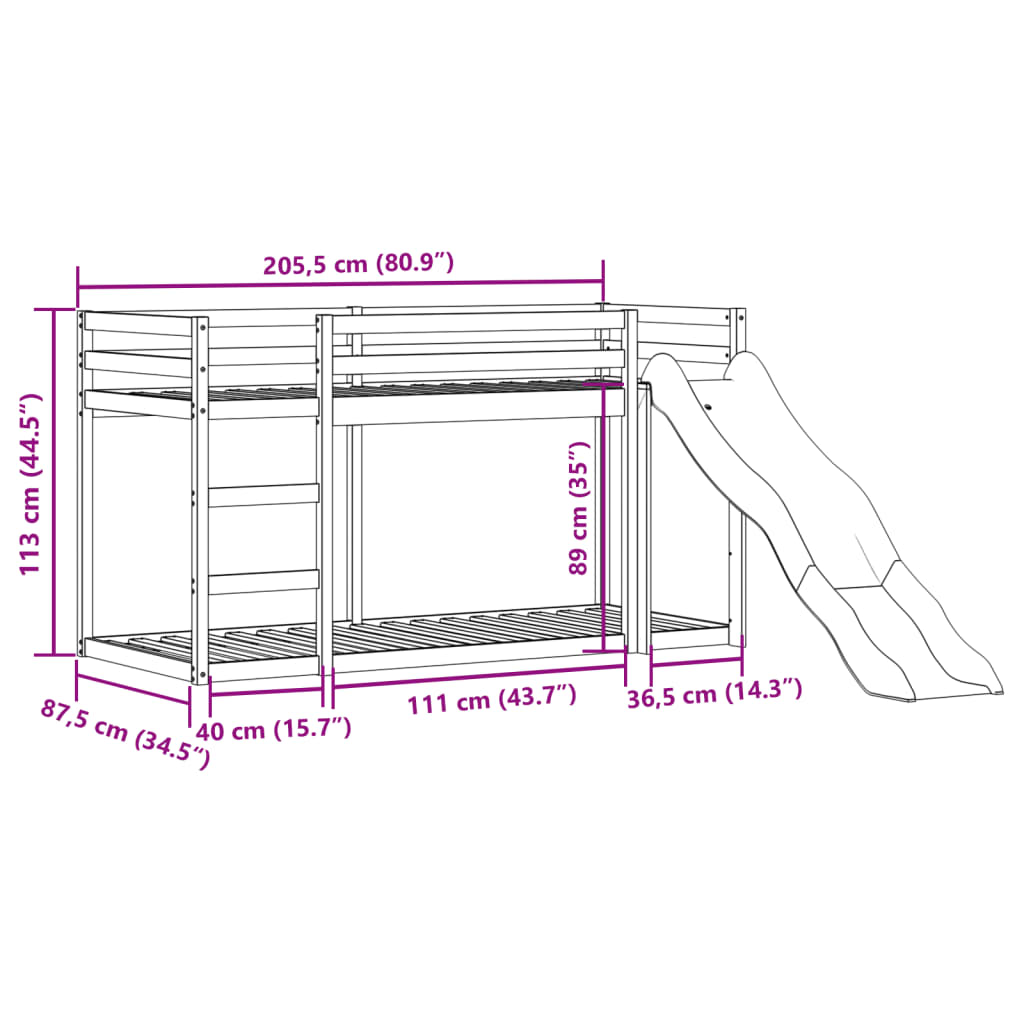 vidaXL Litera con tobogán y escalera madera maciza de pino 80x200 cm