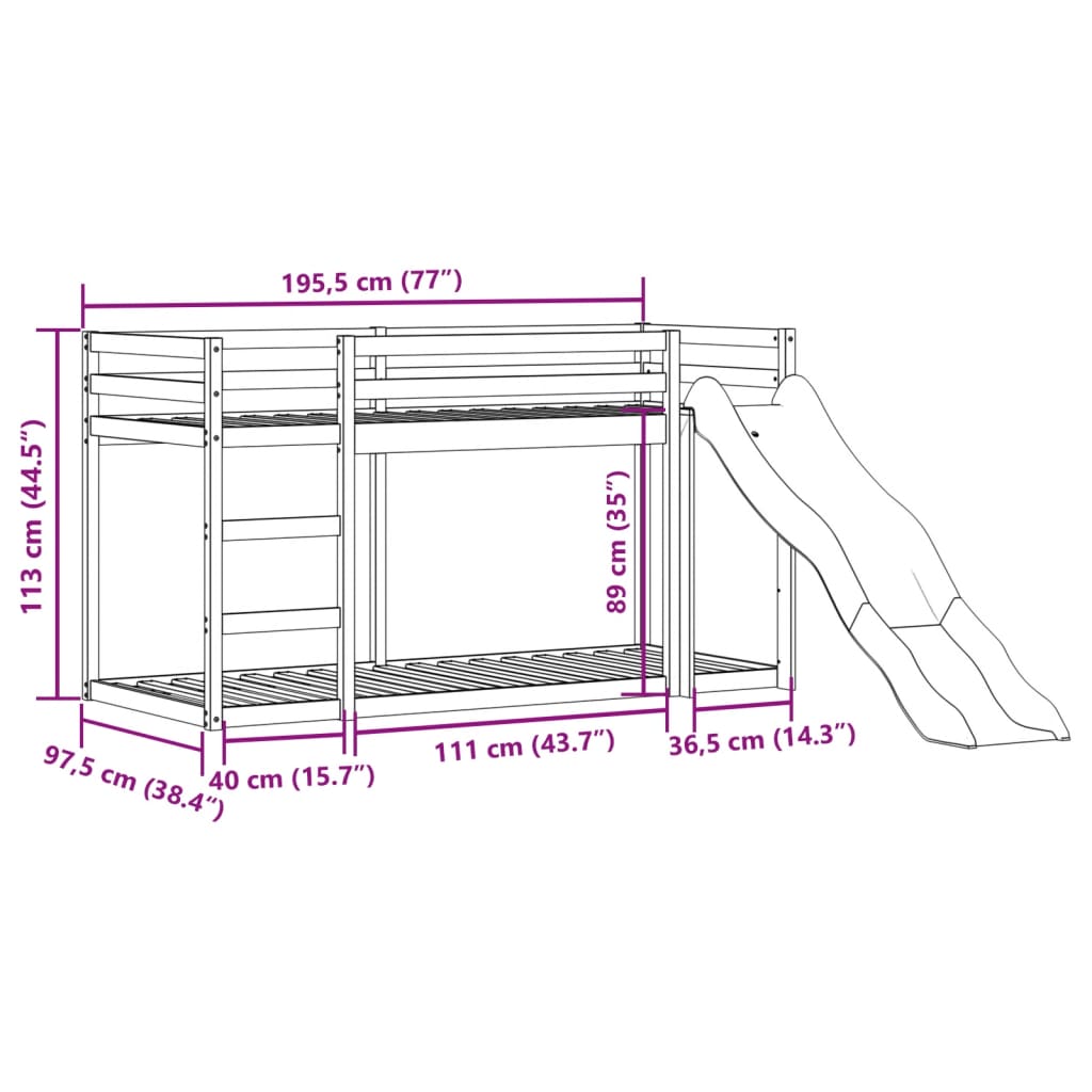 vidaXL Litera con tobogán y escalera madera maciza de pino 90x190 cm