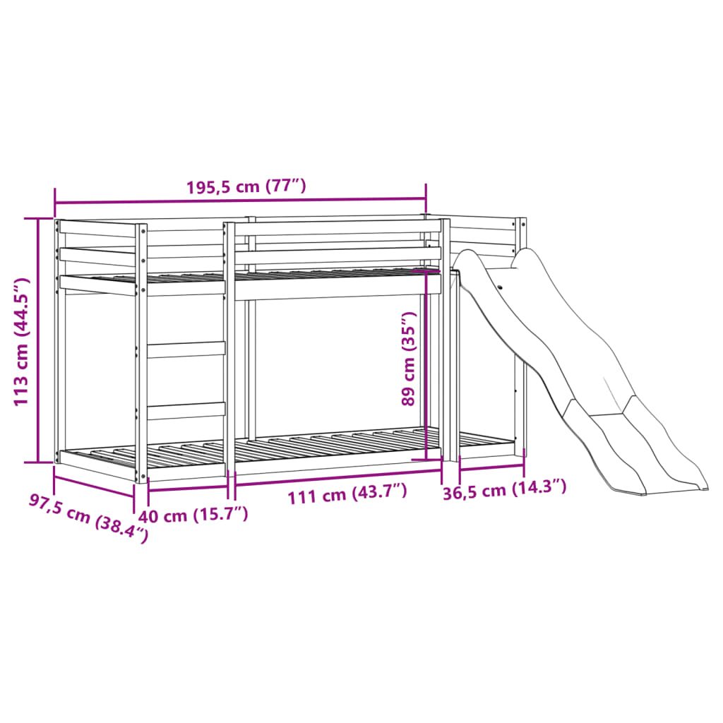 vidaXL Litera con tobogán y escalera madera maciza blanco 90x190 cm