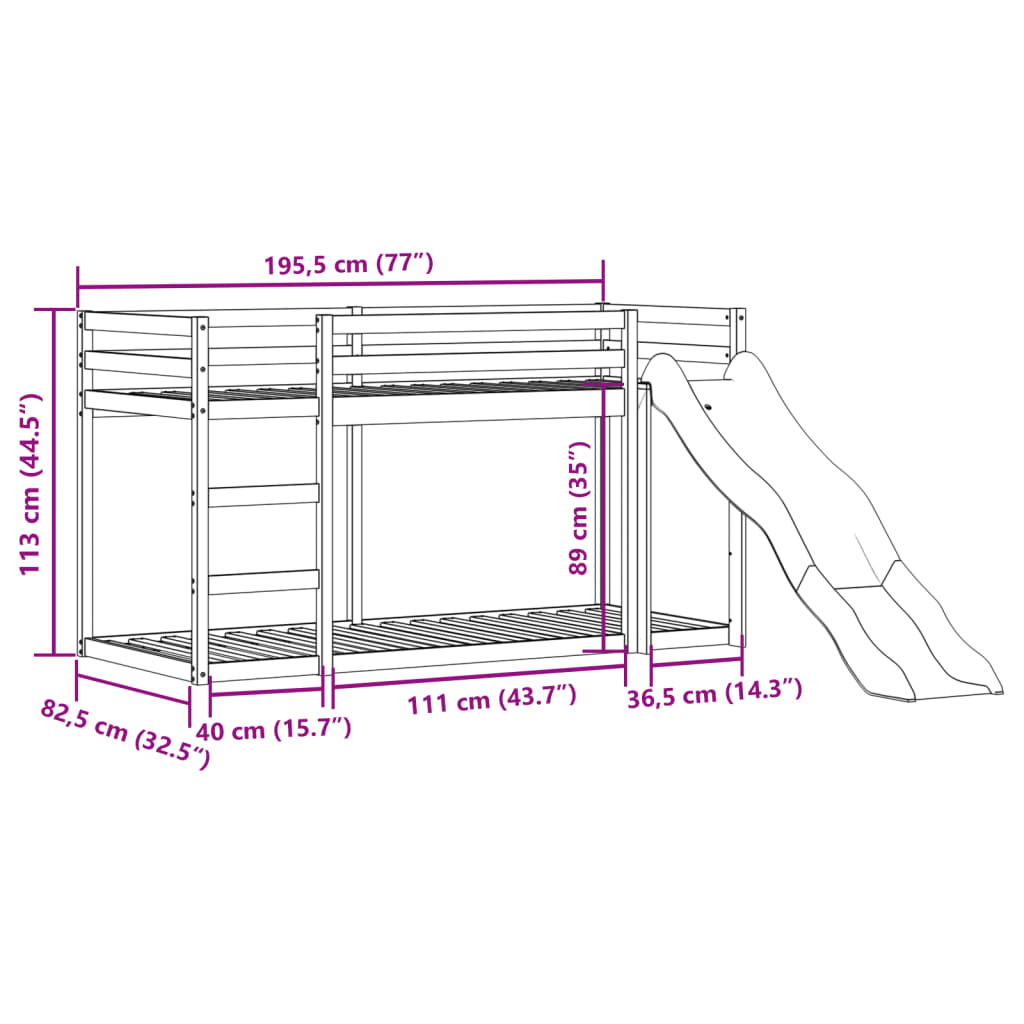 vidaXL Litera con tobogán y escalera madera maciza de pino 75x190 cm