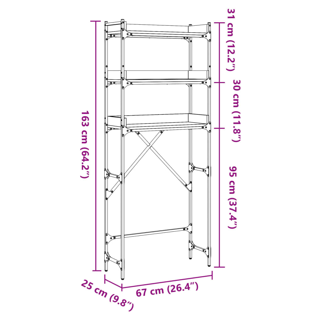 vidaXL Estantería lavadora madera ingeniería roble Sonoma 67x25x163 cm