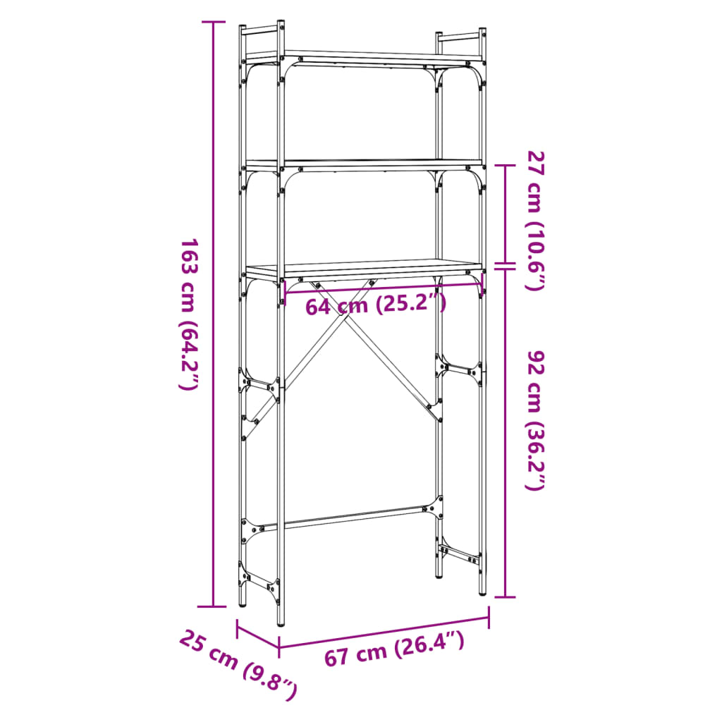 vidaXL Estantería lavadora madera ingeniería roble Sonoma 67x25x163 cm