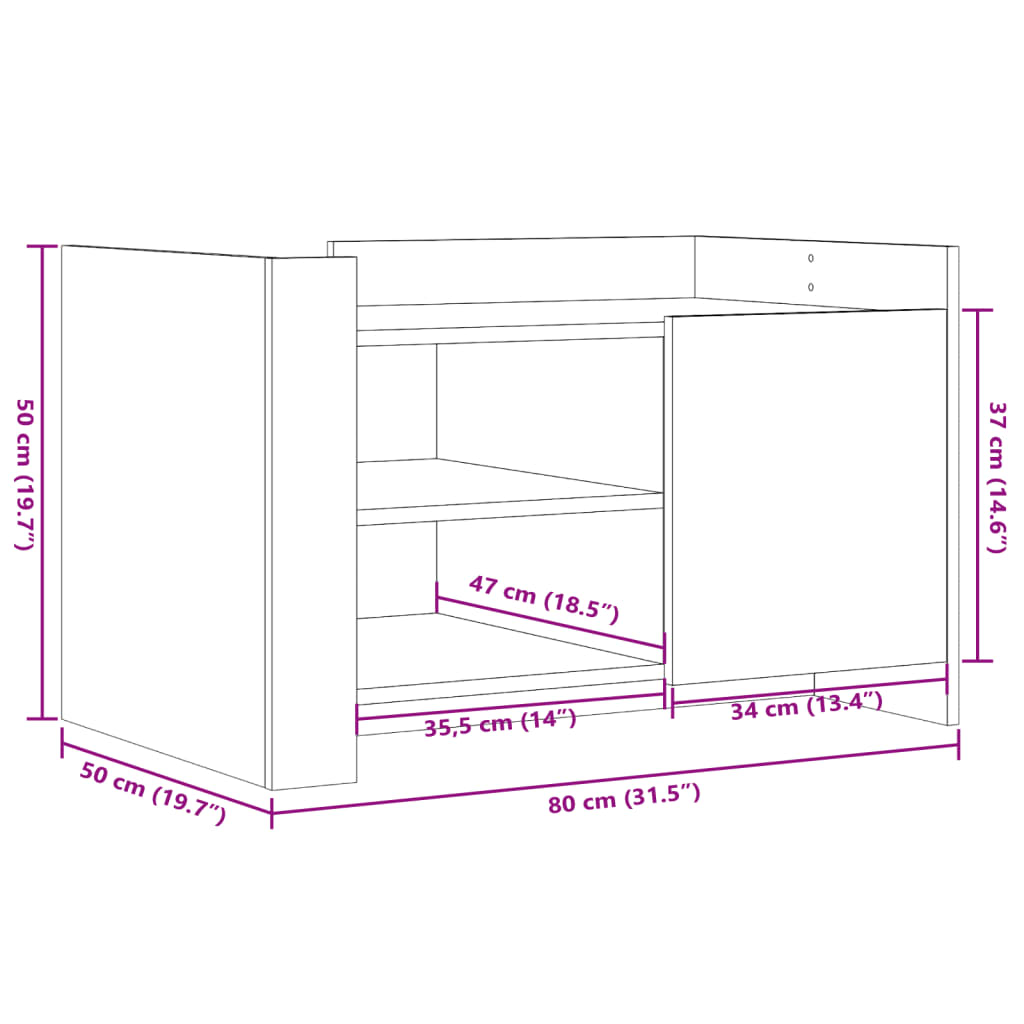 vidaXL Mesa de centro madera de ingeniería negra 80x50x50 cm