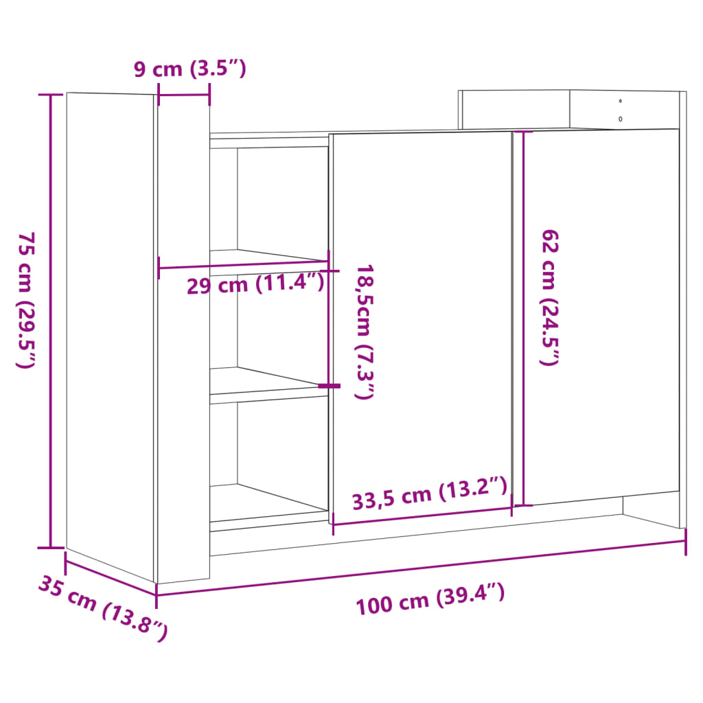 vidaXL Aparador de madera de ingeniería negro 100x35x75 cm