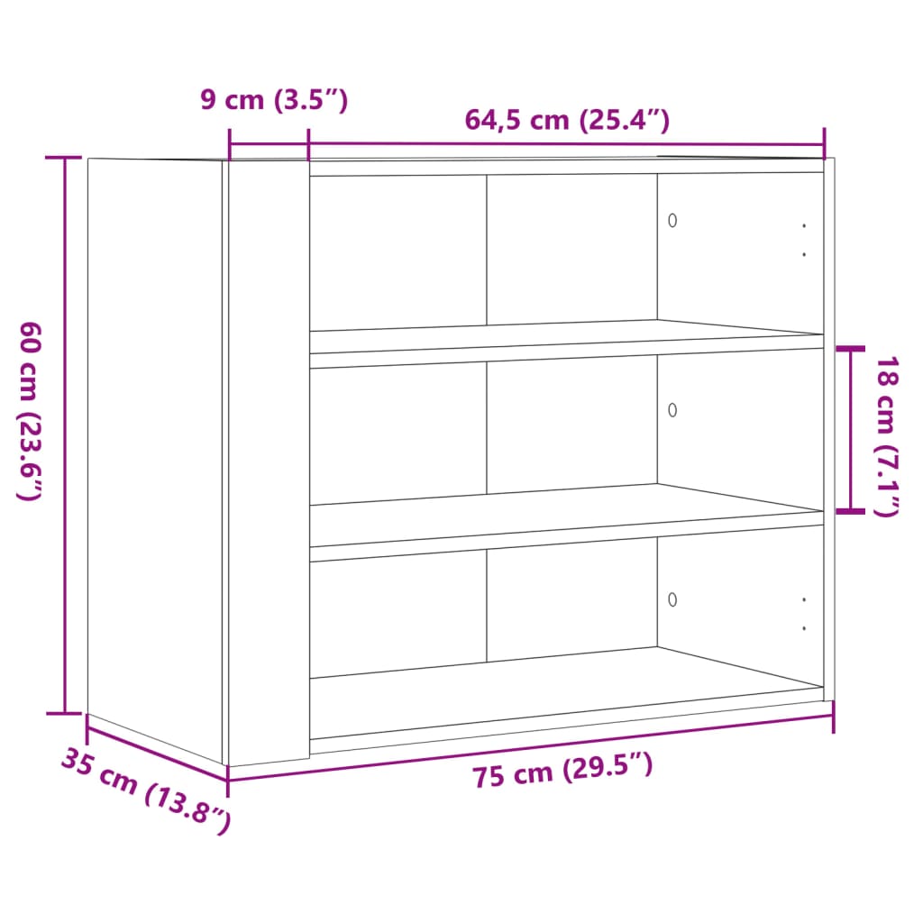 vidaXL Armario de pared madera de ingeniería negro 75x35x60 cm