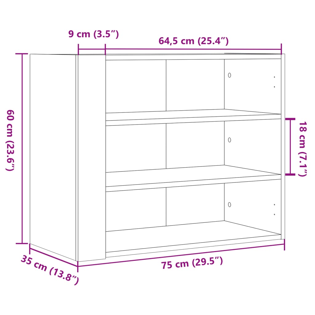 vidaXL Armario de pared madera de ingeniería roble ahumado 75x35x60 cm