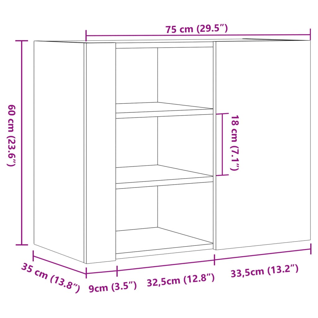 vidaXL Armario de pared madera de ingeniería negro 75x35x60 cm