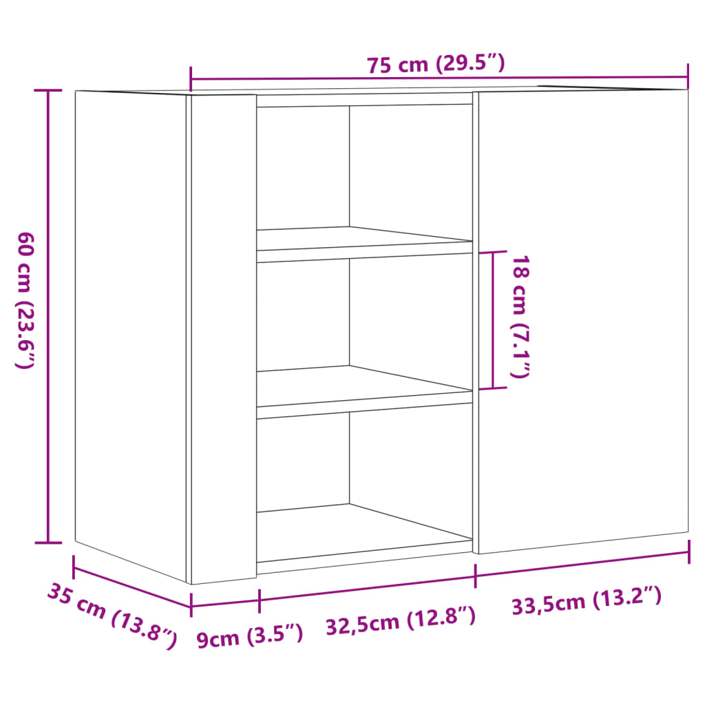 vidaXL Armario de pared madera de ingeniería roble Sonoma 75x35x60 cm