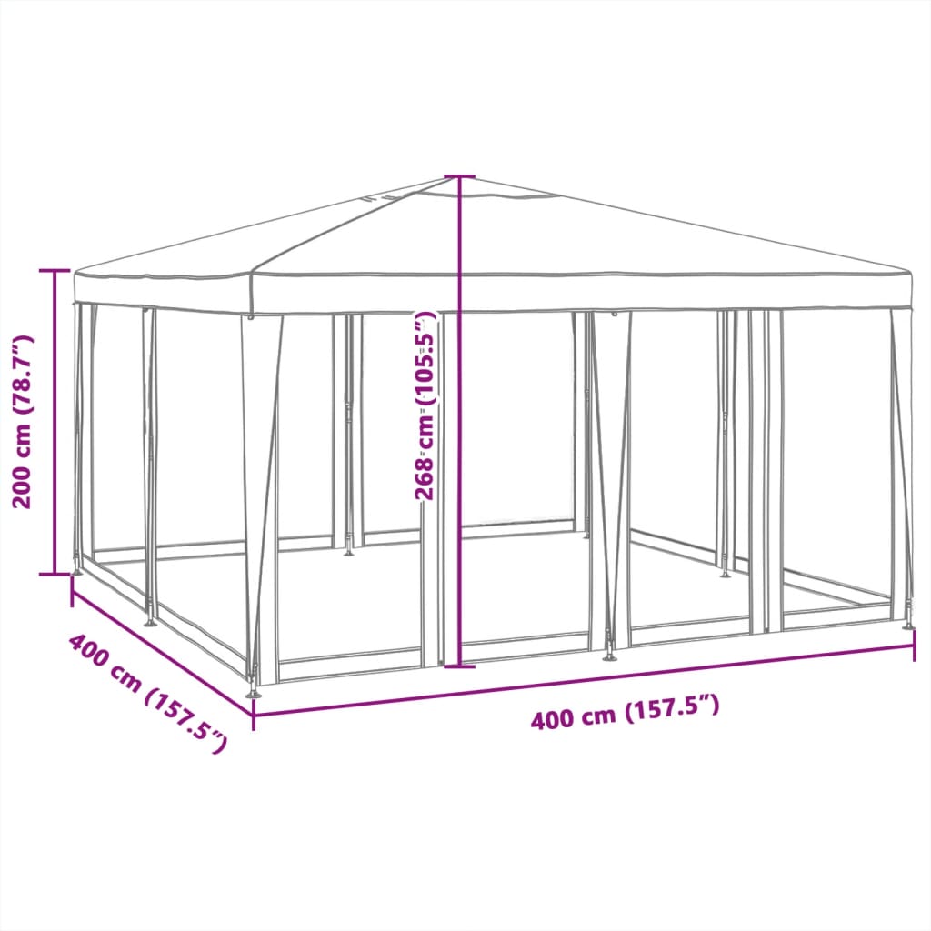 vidaXL Carpa para fiestas con 8 paredes de malla HDPE blanco 4x4 m