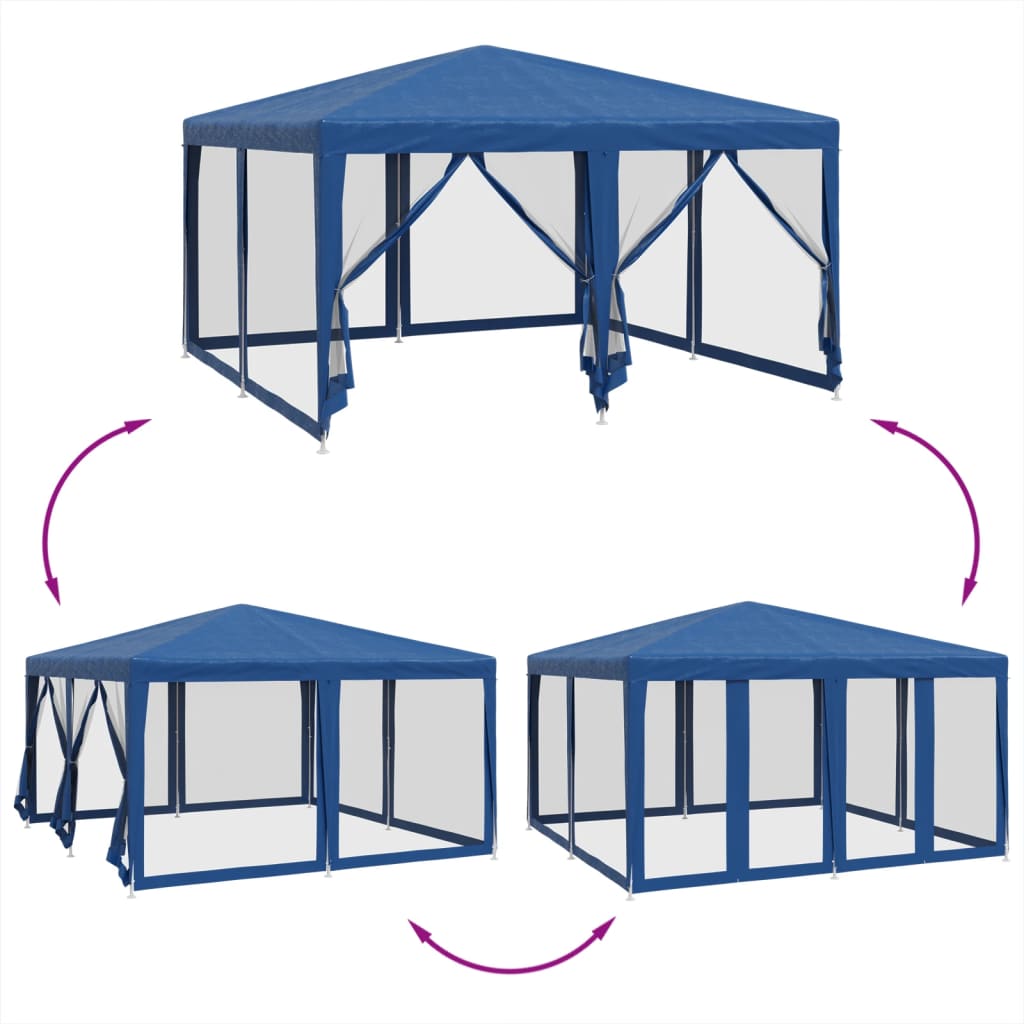 vidaXL Carpa para fiestas con 8 paredes de malla HDPE azul 4x4 m