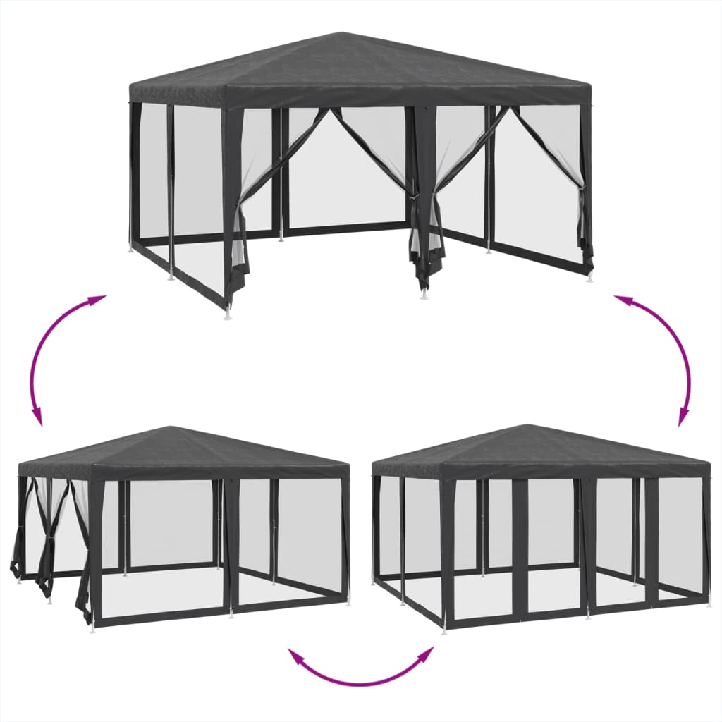 vidaXL Carpa para fiestas 8 paredes de malla HDPE gris antracita 4x4 m