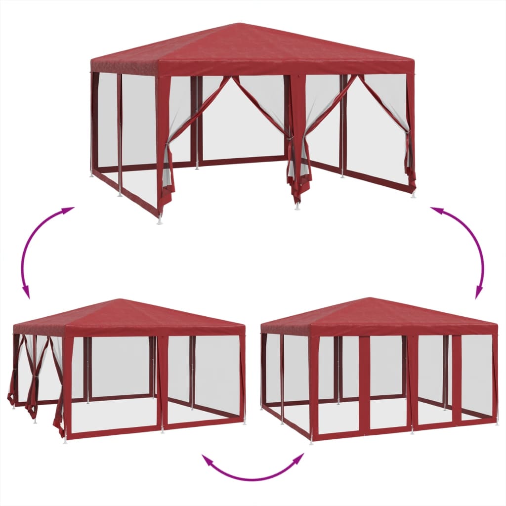 vidaXL Carpa para fiestas con 8 paredes de malla HDPE rojo 4x4 m