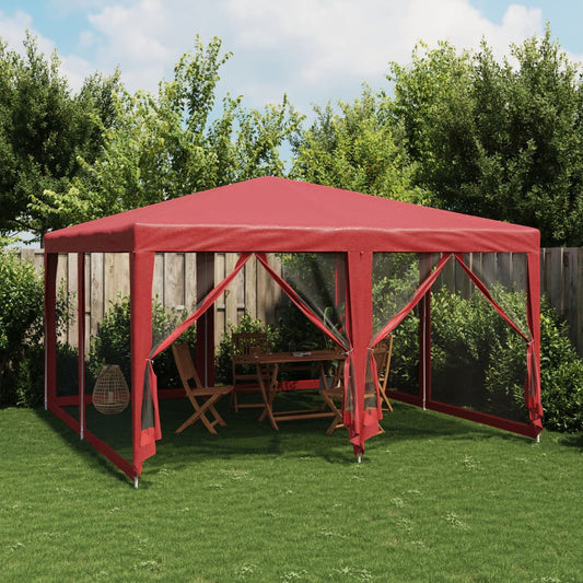 vidaXL Carpa para fiestas con 8 paredes de malla HDPE rojo 4x4 m