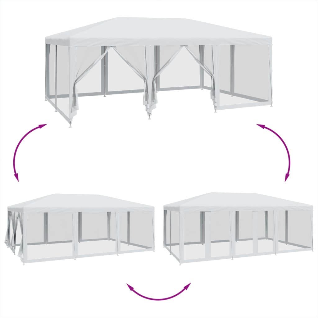 vidaXL Carpa para fiestas con 10 paredes de malla HDPE blanco 6x4 m